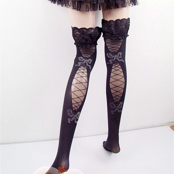 Vintage Women Sexy Black Lace Top Thigh High Socks Tight Stockings 